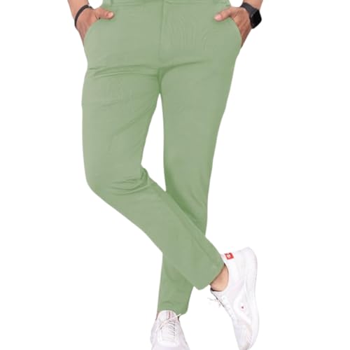 Image of MiraMichi Men's Slim Fit Stretchable Casual Mid Rise Trousers | Stylish Lycra Blend Pants for Office, Party