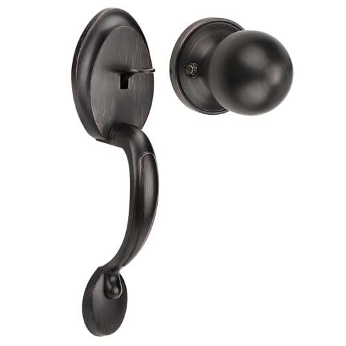 Probrico Oil Rubbed Bronze Front Door Handle Set,Antique Exterior Door Handle with Interior Door Knob,Entry Handleset with No Lock,1Pack by Probrico - Used condition - US$22.31
