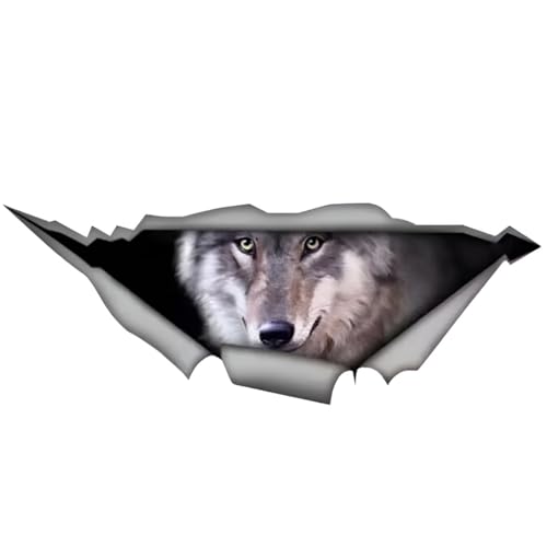 TIZIKJ Autocollant Loup 15 cm (5,9 pouces) 3D Déchiré Résistant à l'eau et à la décoloration Réfléchissant Étanche pour Voiture, Ordinateur Portable,...