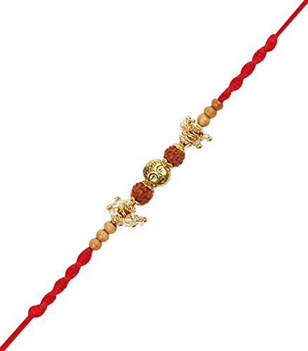 Rudraksha Rakhi for Brother with Beads Raksha Bandhan Rakhee for Kids (Design 1)