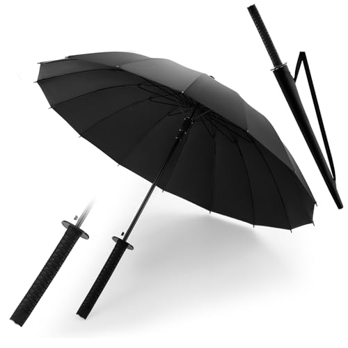 Talltalk 1 Pcs Samurai Umbrella Semi-automatic Katana Sword Umbrella Gifts for Men Women Cosplay Windproof Sun and Rain Protection Outdoor (Black)