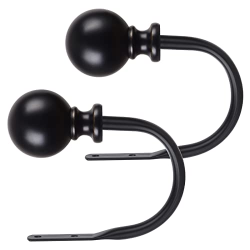 KAMANINA Curtain Holdbacks 2 Pack Wall Mounted with Black Round Finials
