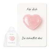 GROVBLE Glücksbringer aus Rosenquarz Herz – Mutmacher Geschenk mit Karte “Du schaffst das”, Kleines Trost Geschenk zur Aufmunterung, Genesungsgeschenk für Freundin, Kollegin & Familie
