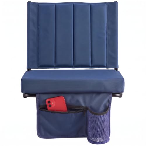 DUMOS Stadium Seats with Back Support, Padded Wide Bleacher Chairs, Navy