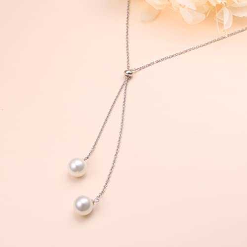 YinShan Long Chain Dainty Necklace Simple Style 925 Sterling Silver Heart Pearl Star Pendant Adjustable Y Shaped Necklace Jewelry for Women2