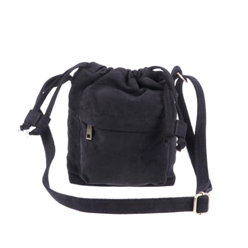 Sac seau vintage femme toile noir : paquet bandoulière et rangement rétro de taille moyenne
