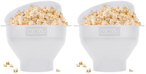 Image of The Original Korcci Microwaveable Silicone Popcorn Popper, Microwave Popcorn Popper, Collapsible Microwave Popcorn Maker Bowl, No Oil Required, Use In Microwave, Dishwasher Safe (White) (Pack of 2)