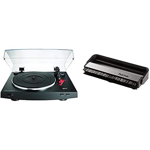 Audio-Technica At-Lp3Bk Giradiscos Automático + Cepillo De Fibras De Carbono Hama, Negro/Plata Cover