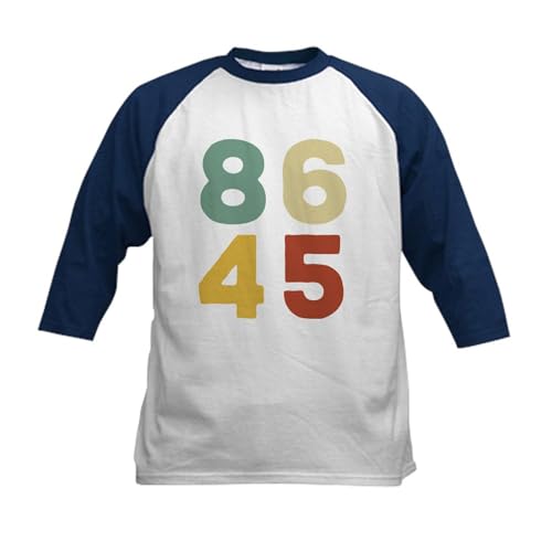 CafePress 86 45 Anti Trump Impeach Dump Dona Baseball Jersey Kids Cotton Baseball Jersey, 3/4 Raglan Sleeve Shirt Navy/White