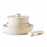 Non Stick Pots and Pan Set, Ceramic Cookware Set with Removable/Detachable Handle, Nonstick Induction Cooking Pan Set-Stackable for RV Camping, Non Toxic PFAS PFOA Free, Dishwasher Oven Safe White