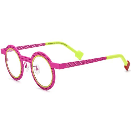 Image of FONEX Colorful Pure Titanium Glasses Frame Women Retro Round Eyeglasses