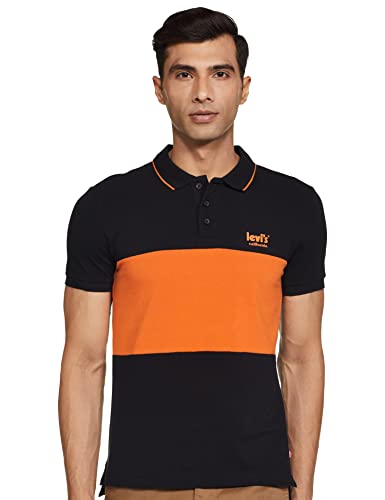 Levi’s Men’s Regular Polo Shirt (A4114-0000_Black Beauty/Brilliant White/Burnt Orange L)