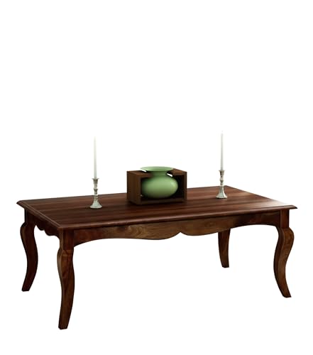 Image of Loonart Solid Sheesham Wood Center /Coffee /Tea Table for Living Room /Dinning Room and Hall Wooden | Classic Centre Table with Curved Legs | Perfect for Sofa & Drawing Room | Natural Finish