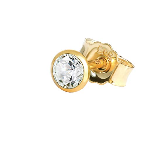 NKlaus Einzel Ohrstecker 3,5mm Gelbgold 585 14 Karat Gold Ohrring Kristall Zirkonia Weiß 1766