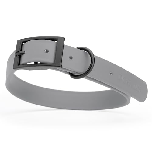 Image of Dogline Biothane Waterproof Dog Collar Strong Coated Nylon Webbing with Black Hardware Odor- Proof for Easy Care Easy to Clean High Performance Fits Small Medium or Large Dogs, Battleship Gray