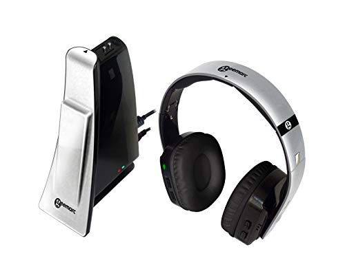 Geemarc CL7400 OPTI - Auriculares de Diadema inalámbricos, Color Plateado y Negro