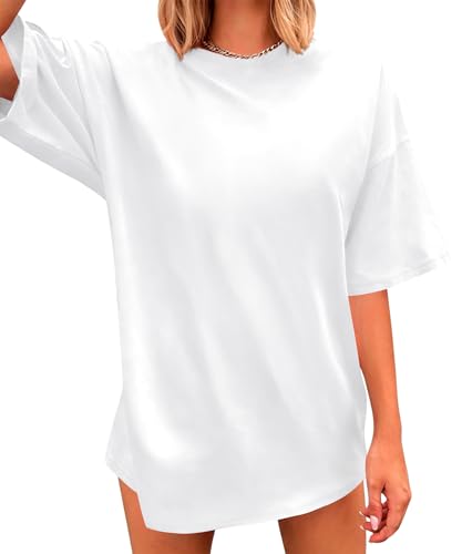 Image of VVNTY 95% Cotton Oversized T-Shirt for Women | Ladies Summer Short Sleeve Loose Crewneck Basic Tee Top (White1,XXL)
