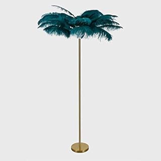 QJXSAN Feather Led Floor Lamp, Ostrich Feather Stand Lamp, Luxurious Simple Creative Wrought Iron Living Room Study Bedroom(Color:blue)