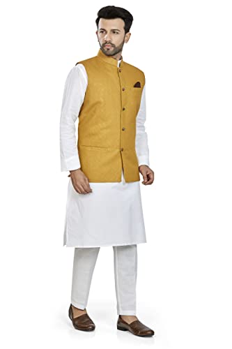 Image of BE ACTIVE 100% Cotton Solid Pattern Trendy Comfortable Stylish Full Sleeve Kurta Pajama Set with Jacket Nehru Style Koti for Men's ||