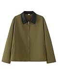 KEOMUD Women's Fall Faux Leather Collar Lightweight Jacket,Casual Front Zipper Barn Jacket for Streetwear Armygreen Medium