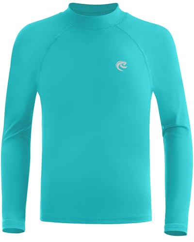DRONIRING Boys' Long Sleeve Swim Shirt, UPF 50+ Rash Guard Toddler Kids, Quick Dry SPF UV Sun Protection Water Shirts for Beach Surf Swimming