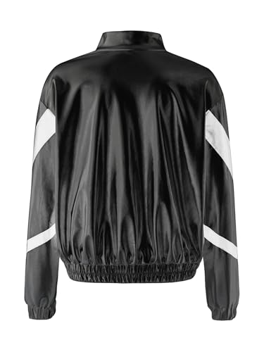Kids Girls Shiny Metallic Zipper Bomber Moto Jacket Dance Disco Party Coat Lightweight Flight Jacket Outerwear4