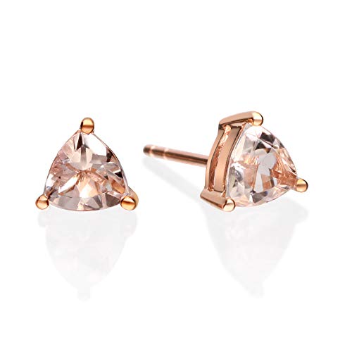 Gin & Grace 10K Rose Gold Genuine Morganite Earrings For Women | Ethically, Authentically & Organically Sourced (Trillion-Cut) Shaped Morganite Hand-Crafted Jewelry For Her | Morganite Earrings For Women #TOP2