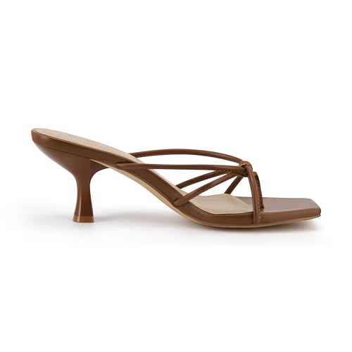 Image of Women's Strappy Square Open Toe Kitten Heel Thong Sandals Slip On Mule Style Dressy Summer Heels