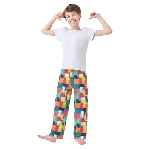 Pajama Pants Colorful Block Geometric Pattern PJ Bottoms Sleepwear Lounge Sleep Pant with Pockets2