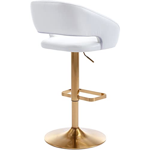 Vogue Furniture Direct Adjustable Bar Stool With Hollow Back And Arms, Modern Pu Leather Swivel Barstool, Airlift Counter Height Bar Chair For Kitchen Dining Room (Pearl White, Gold Base) #TOP7