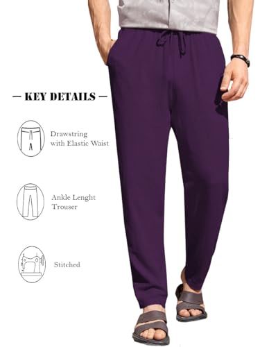 Image of TOPLOT Men's Premium Linen Blend Pants | Lightweight Breathable Fabric | Elastic Waist with Drawstring | Straight Fit | Side Pockets | Perfect for Casual, Holidays & Travel (5268)
