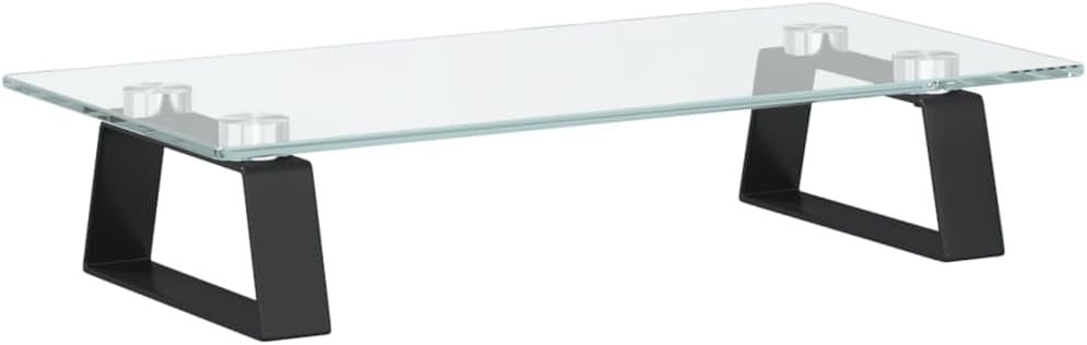 vidaXL Black Tempered Glass & Metal Monitor Riser - Ergonomic Desktop Stand for Computer/Laptop, with Underneath Storage, 15.7"x7.9"x3.1"