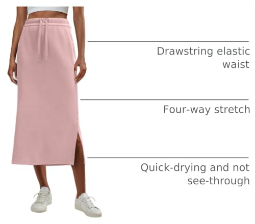 Image of Lepunuo Women's High Waisted Sweat Maxi Skirt with Pockets Slit | Ultra Soft Sweat Fabric, High Waist Drawstring, Deep Phone Pockets, Side Slit for Movement, Ideal for Lounge Travel