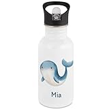 Kiddle-Design Personalisierte Kinder Trinkflasche mit Wal Motiv, individualisierbare Edelstahl Flasche mit Tier & Wunschname für Mädchen & Jungen, Geschenk Einschulung Geburtstag Kindergarten