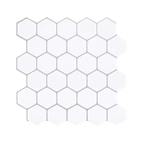 clevermosaics Peel and Stick Backsplash Tiles for Kitchen,Self Adhesive 3D Wall Sticker Stick on Tiles in Upgrade Thicker Design-6 Sheets (White)