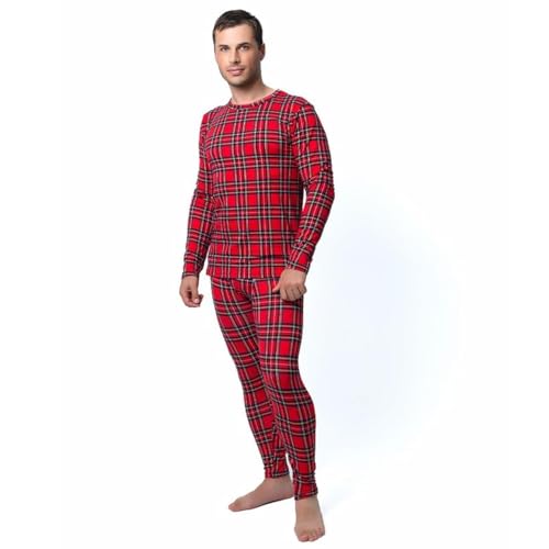 Ultra Dry Thermal Underwear for Men; Long John Set for Cold Weather Mens 2 pc Long Sleeve Top and Pants Fleece Lined Base Layer Thermals Medium, Red Plaid