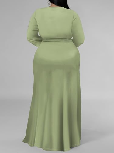 Image of PinkPatty Women's Plus Size Long Sleeve Maxi Dress Casual V Neck Slit Tie Waist Wrap Dresses for Party Cocktail