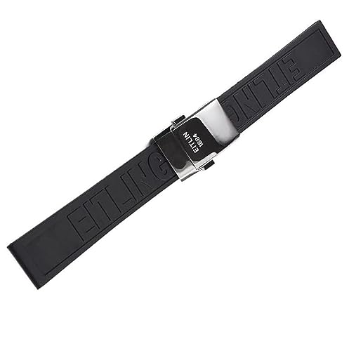 Bracelet montre caoutchouc noir 22mm 24mm avec boucle déployante pour Breitling
