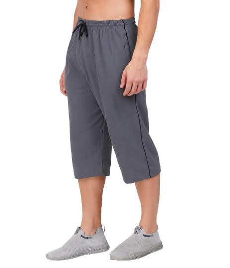 Men's Cotton Capri Three-Fourth Shorts | 3/4th Pants for Men Dual Zipper Pockets | Plus Size Shorts-image-5
