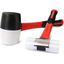 WOTAHI White/Black Head Rubber Mallet and Nylon Installation Hammer Set | 16 oz. Rubber Mallet and 35 mm Installation Hammer Set, Soft Grip Fiberglass Handle, Double-faced Non-marring, Solid Head