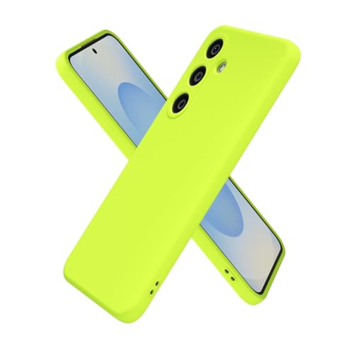 oakxco for Samsung Galaxy S25 Case Silicone, Ultra Slim Thin Phone Case for Women Girls, Plain Solid Color Minimalist Aesthetic Cute Girly Design, Soft Rubber Gel TPU with Camera Cover, Neon Green