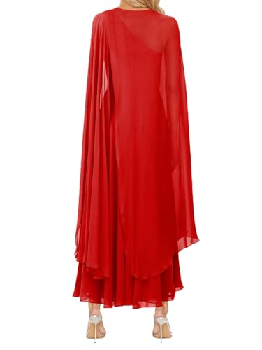 Image of Aisbei Women's Elegant One Shoulder A Line Flowy Maxi Dress Evening Gowns Party Formal Wedding Guest Dresses with Cape