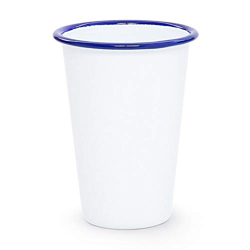 Crow Canyon Home Enamelware Tumbler, 14 ounce, Vintage White/Blue (Single)