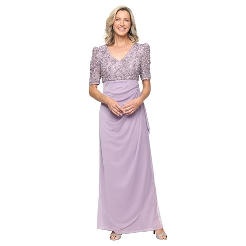 Image of Alex Evenings Women's Wedding Guest Dress with V-Neck Stretch Sequin Bodice and Empire Waist (Petite and Regular Sizes)