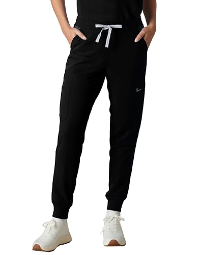 Members Only Women's Valencia Jogger Scrub Pants for Women | Rib Bottom Leg Medical Scrubs | Womens Scrubs | Hospital Scrubs for Women | Black Scrub Pants Woman (Black, XS)