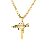 Men Cool UZI Rifle Shape Pendant & Chain 18K Gold Plated Rock Army Style Personalized Necklace Jewelry,Chain 22'