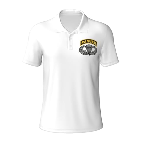 Army Ranger Tab with Airborne Wings Polo Shirts for Men, Mens Golf Shirt Quick-Dry Short Sleeve Casual