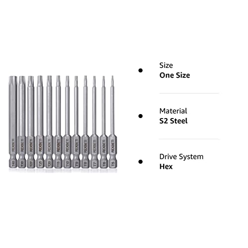 Rexbeti 12 Piece Torx Head Screwdriver Bit Set, 1/4 Inch Hex Shank S2 Steel Magnetic 3 Inch Long Drill Bits, T5-T40 (Torx Head) #TOP7