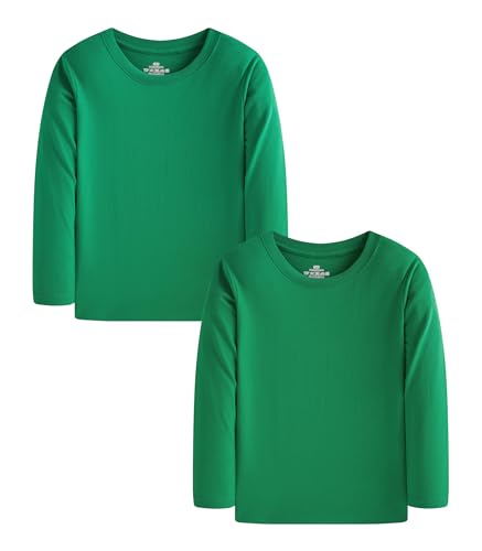 Family Feeling Baby Kids' 2-Pack Cotton Long Sleeve Shirts Solid Green Boys Girls T-Shirts Size 2T 3T