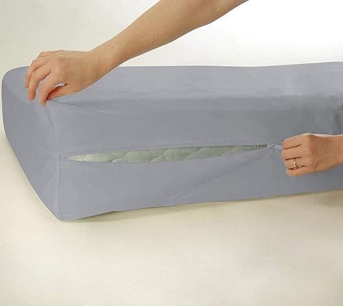 Image of Sea Monk Waterproof Mattress Protector Zippered Queen Size (72x60 Inches / 6x5 feet) 8 Inch Drop, Grey Color - Bed Cover with Zipper Single Size Waterproof Mattress Protector